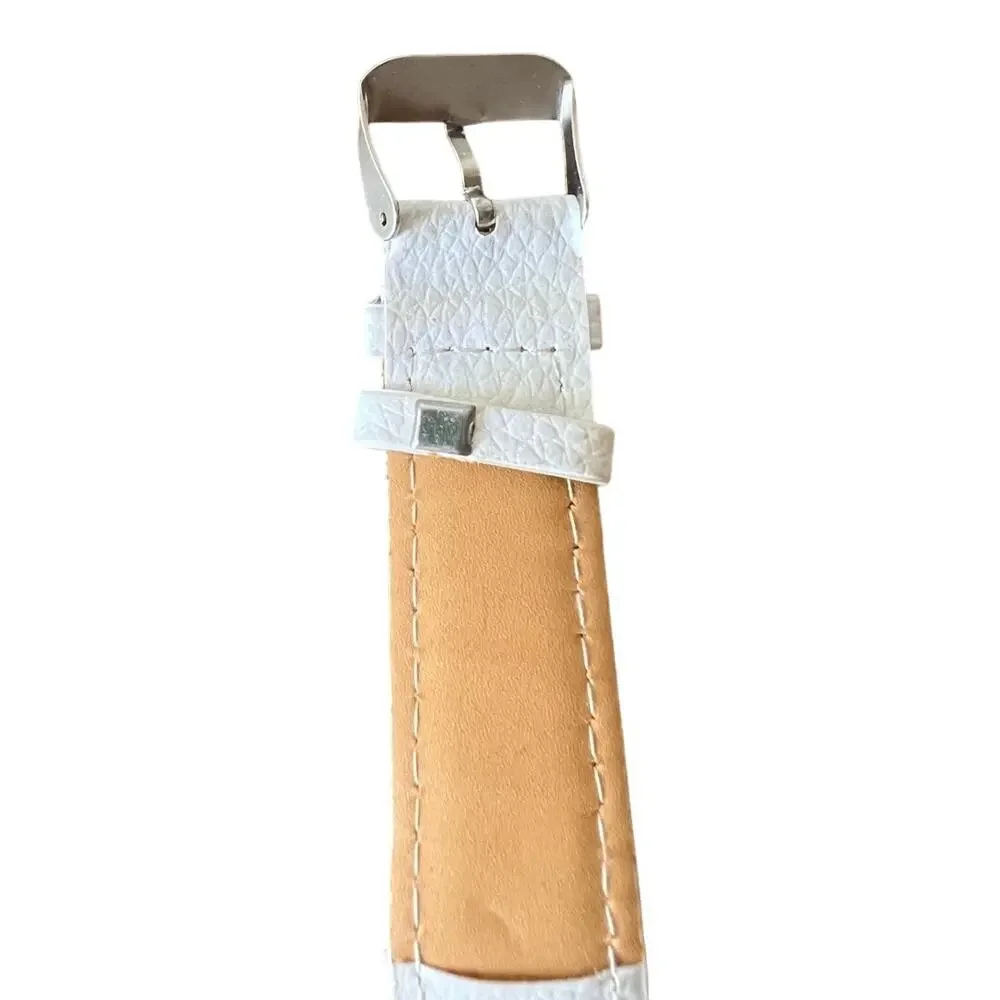 Paris Eiffel Tower White Vegan Leather Gold Tone Buckle Strap Analog Watch MINT